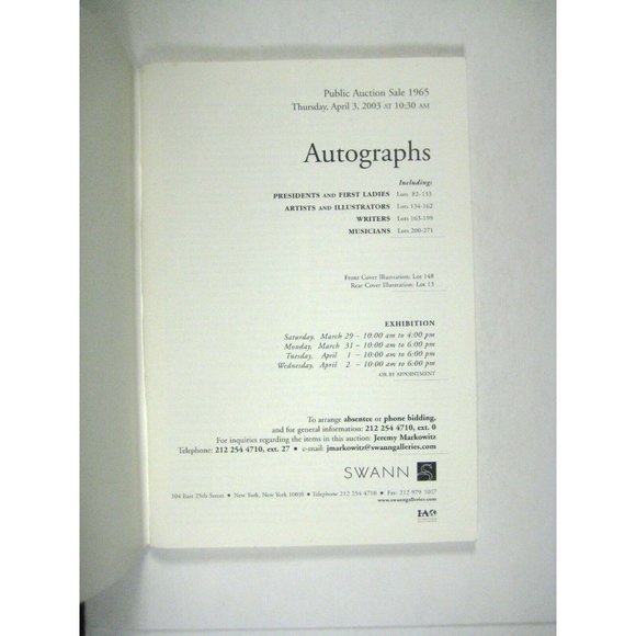 SWANN Catalog Autographs 2003 PPB PT Barnum Robert E Lee Herbert Hoover 1965 - Picture 2 of 5